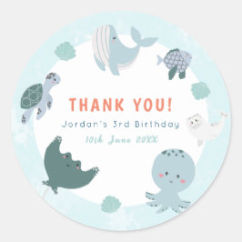 海の水色の下にかわいい青ありがとう ラウンドシール