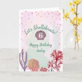 海の水色の下にシェルブー誕生日 カード (黄色い花)