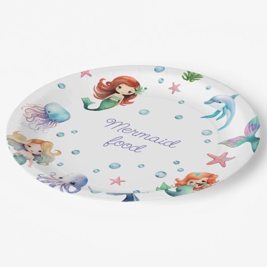 海の水色の下のマーメイドパーティー ペーパープレート (アングル)