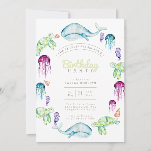 海の水色の下 |誕生日パーティー 招待状 (正面)