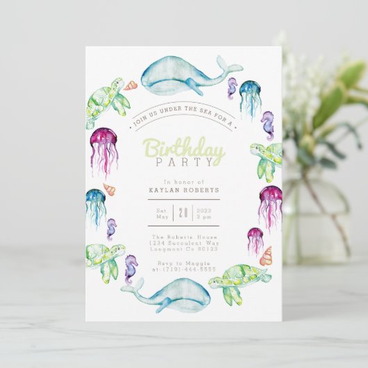 海の水色の下 |誕生日パーティー 招待状 (スタンド正面)