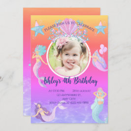 海の水色の海誕生日の下の人魚 招待状