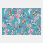 海の水色の海馬のヒトデの下で ラッピングペーパーシート (正面2)