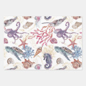 海の水色の海馬のヒトデの下で ラッピングペーパーシート (正面)