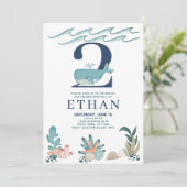 海の水色クジラの下の2番目の誕生日 招待状 (スタンド正面)