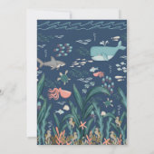 海の水色クジラの下の2番目の誕生日 招待状 (裏面)