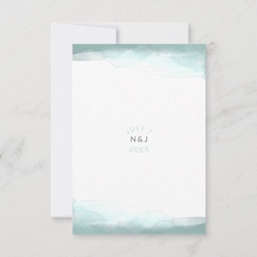 海の泡の緑の水の色のウェディングモダンRSVP 出欠カード (裏面)