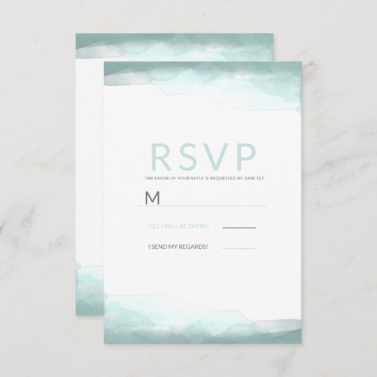 海の泡の緑の水の色のウェディングモダンRSVP 出欠カード (正面/裏面)