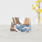 海の波が打ち寄せる | 海岸のビーチの水彩画 カード (黄色い花)