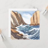 海の波が打ち寄せる | 海岸のビーチの水彩画 カード (正面/裏面インサイチュ)