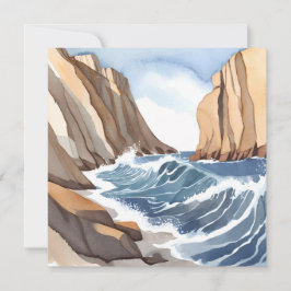 海の波が打ち寄せる | 海岸のビーチの水彩画 カード