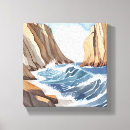 海の波が打ち寄せる | 海岸のビーチの水彩画 キャンバスプリント