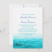 海の波が海きらめくの水色を青く結婚洗う 招待状 (裏面)