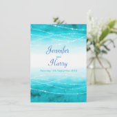 海の波が海きらめくの水色を青く結婚洗う 招待状 (スタンド正面)