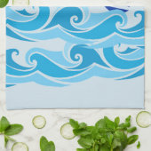 海の波そして帆ボート キッチンタオル (折り畳み)