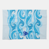 海の波そして帆ボート キッチンタオル (横)