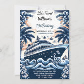 海の波とアンカーのヨット 50歳の誕生日 招待状 (正面)