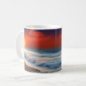 海の波と夕日が砂浜に コーヒーマグカップ (正面左)