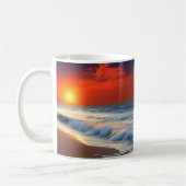 海の波と夕日が砂浜に コーヒーマグカップ (左)