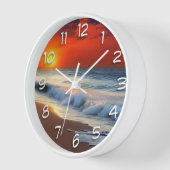 海の波と夕日が砂浜に 壁時計 (傾斜)