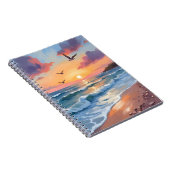 海の波と夕日 | 油絵 海岸のビーチ ノートブック (右側)