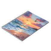 海の波と夕日 | 油絵 海岸のビーチ ノートブック (左側)