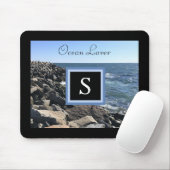 海の波と岩の写真イニシャルFrame Black マウスパッド (マウス)