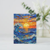 海の波と海岸の夕焼け ポストカード (スタンド正面)
