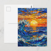 海の波と海岸の夕焼け ポストカード (正面/裏面)
