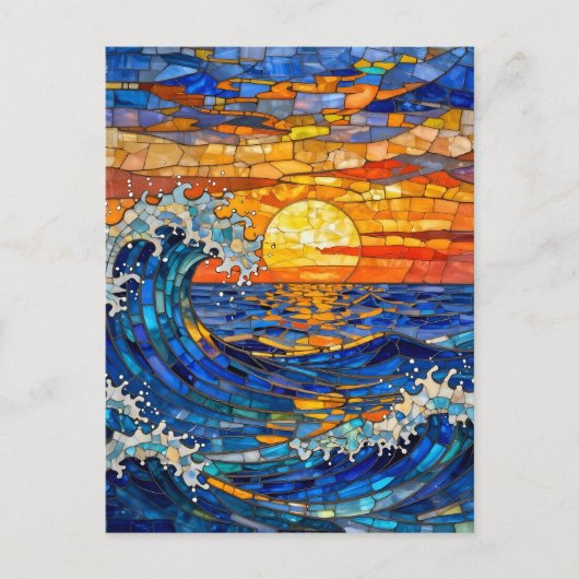 海の波と海岸の夕焼け ポストカード (正面)