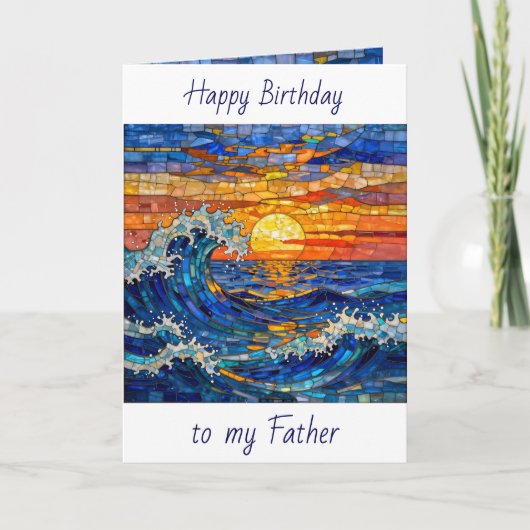 海の波と海岸 父の誕生日 カード (正面)