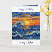 海の波と海岸 父の誕生日 カード (黄色い花)