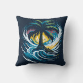 海の波と絵画のスタイルのヤシの木 クッション (裏面)