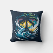 海の波と絵画のスタイルのヤシの木 クッション (正面)