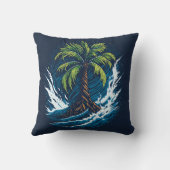 海の波と絵画のスタイルのヤシの木 クッション (裏面)