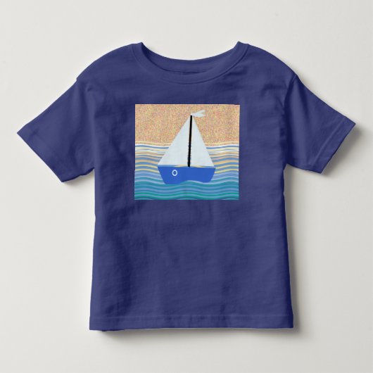 海の波に浮かぶヨット トドラーTシャツ (正面)