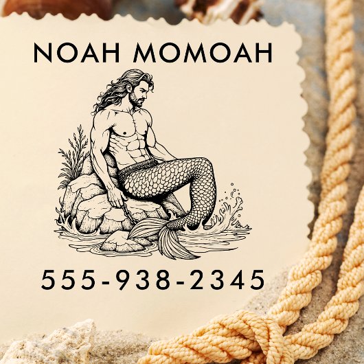 海の波の中のマーマンハンク セルフインキングスタンプ