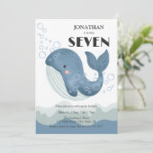 海の波の泡 クジラの可愛い子供の誕生日 招待状 (スタンド正面)