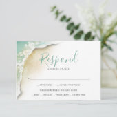 海の波の結婚式ターコイズグリーン返信 RSVP (スタンド正面)