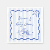 海の波の青縁どいストライプの赤ちゃんシャワー スタンダードカクテルナプキン (正面)