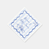 海の波の青縁どいストライプの赤ちゃんシャワー スタンダードカクテルナプキン (角)