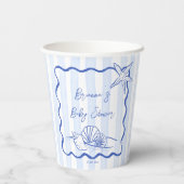 海の波の青縁どいストライプの赤ちゃんシャワー 紙コップ (裏面)