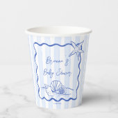海の波の青縁どいストライプの赤ちゃんシャワー 紙コップ (正面)