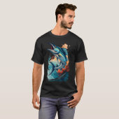 海の波を飛び越えるマカジキ Tシャツ (正面フル)