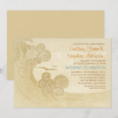 海の波 ビーチ ウェディング 招待状 ヴィンテージ (正面/裏面)