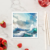 海の波 水彩画のお誕生日パーティー カスタマイズ可能 スタンダードカクテルナプキン (インサイチュ)