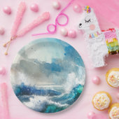 海の波 水彩画 ウェーブ 誕生日パーティー ペーパープレート (パーティー)