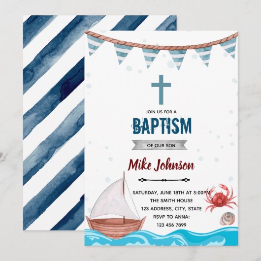 海の洗礼テーマ 招待状 (正面/裏面)
