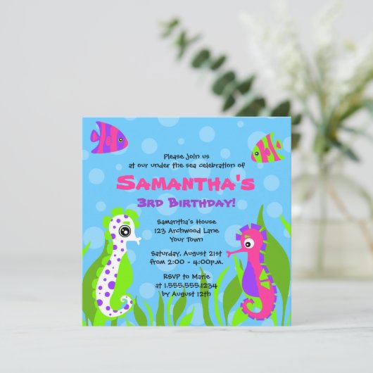海の海のテーマの子供の誕生日のパーティーの下 招待状 (スタンド正面)