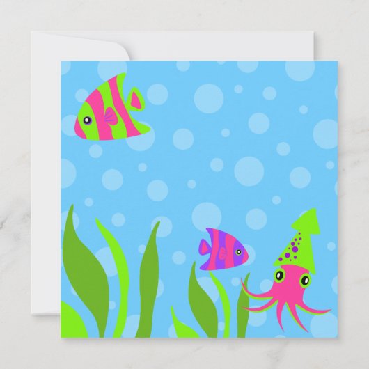 海の海のテーマの子供の誕生日のパーティーの下 招待状 (裏面)